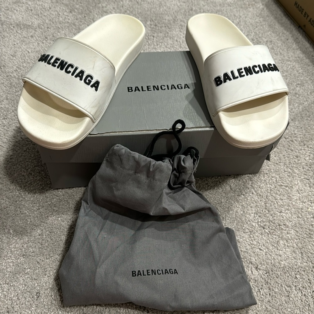 Balenciaga logo rubber slides with original box and dust bag
